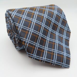 Enzo Bella Tie Silk Blue Orange Check 3.75" Wide 56" Long Italy